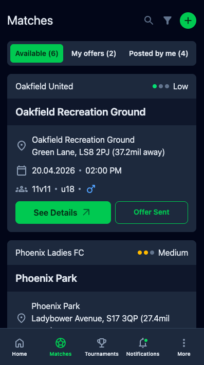 Match Offers screen